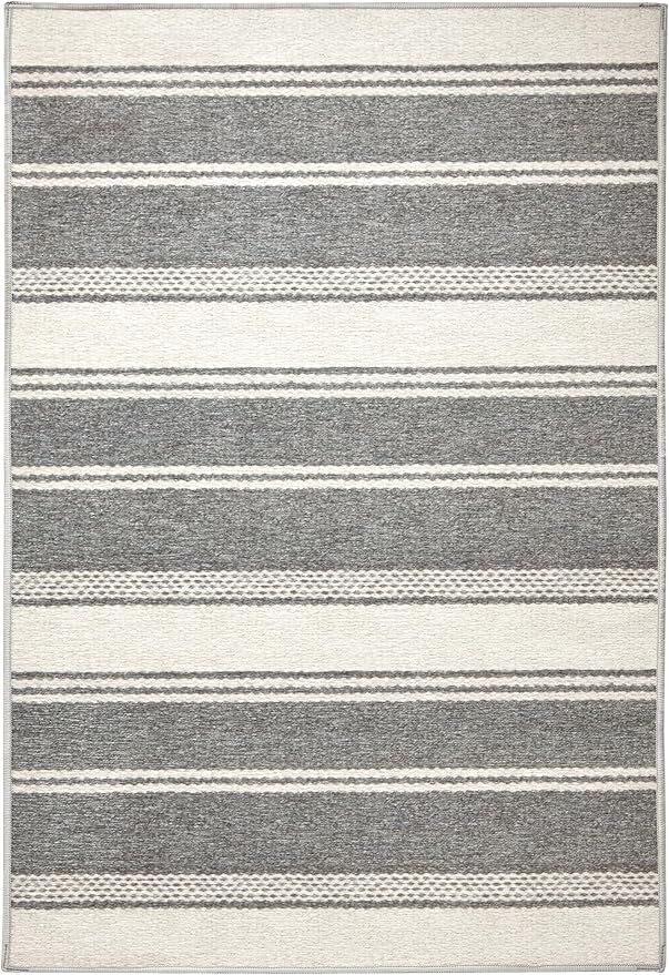 Dash & Albert Bowman Stripe Grey Machine Washable Rug, 7.5 X 9.5 Feet, Grey Stripe Pattern - Premium Luxury Hotel Quality Soft Breathable Hypoallergenic Machine Washable Easy Care All Season