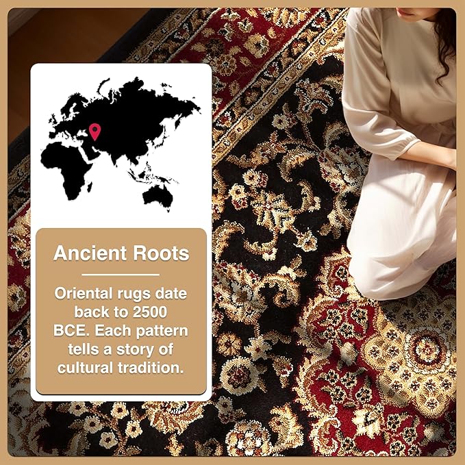 Well Woven Barclay Collection Medallion Kashan Black 8x10 Area Rug - for Living Room, Bedroom, and Dining Room