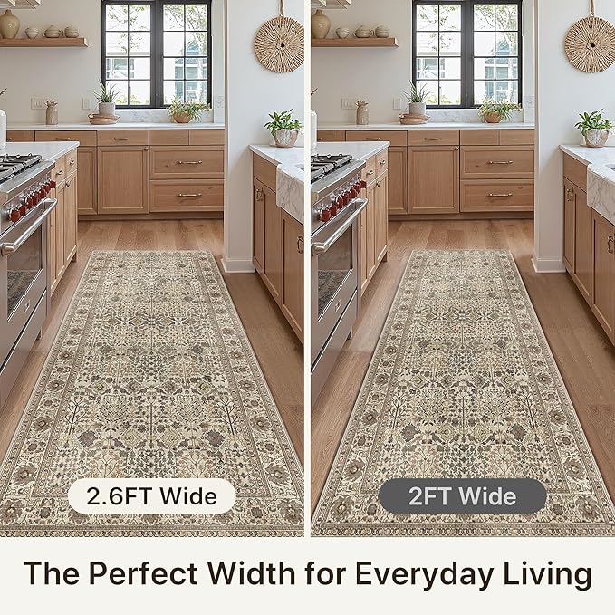 Bavni2'6''x8 Rug Runners for Hallways, Washable Runner Rug Non Slip,Vintage Floral Print Style Rugs for Bedroom-Lightweight Low Pile Carpet for Hallways Bathroom, Dark Espresso