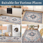 Tangsoo 5x7 Area Rug Washable Rug for Living Room, Vintage Rug Indoor Non Slip Large Area, Print Distressed Blue Carpet, Soft Low Pile Foldable Floor for Bedroom Dining Room Dorm
