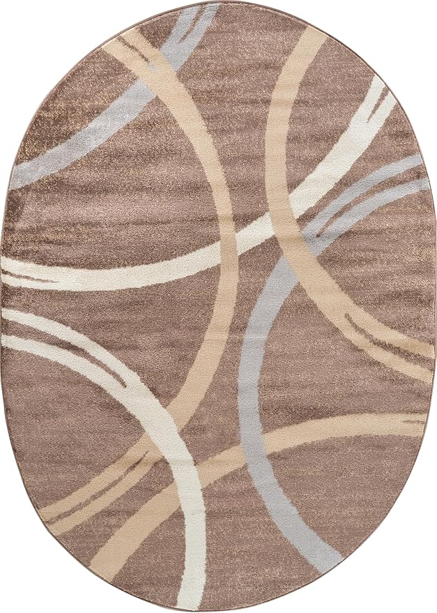 Rugshop Modern Wavy Circles Design Oval Rug, Non-Shedding Carpet for Bedroom, Living Room, or Dining Room, Brown, 5' x 7' Oval