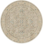 RUGGABLE Washable Vintage Area Rug – Kamran Ivory Opal 6 ft Round, Stain-Resistant, Non-Slip – Medium Machine Washable Rugs for Living Room, Bedroom, Hallway, Entryway & Office–with Cushioned Pad