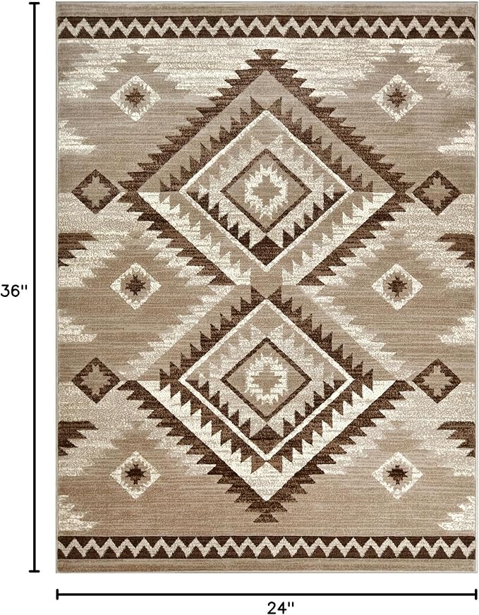 YHSF South West Native American Rug Ritz – Native Tribal American Indian Inspired Rug - Living Room, Bedroom, Hallway, Entryway & High-Traffic Area Rugs - Washable - Soft - Mocha, 2 Feet x 3 Feet
