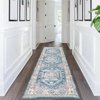 vivorug Blue Runner Rug 2x10 Machine Washable Rug with Non-Slip Backing, Ideal for Kitchen Hallway Entryway Laundry Room - Vintage, Durable, Easy Clean, Low Pile Carpet Runner