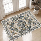EnHomee 3x5 Washable Area Rugs for Bedroom, Boho Vintage Rugs, Foldable Area Rug for Dining Room, Non-Slip Soft Living Room Rug, Low Pile Large Carpet for Bathroom, Blue and Brown