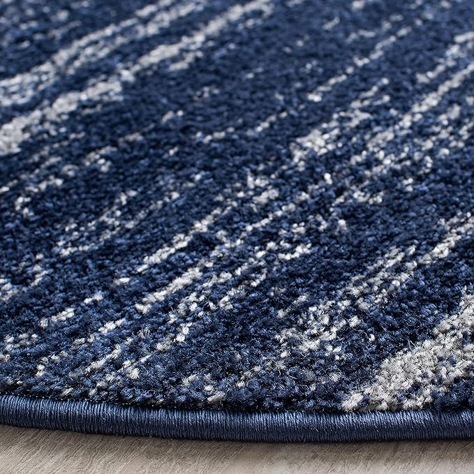 SAFAVIEH Adirondack Collection Area Rug - 8' Round, Navy & Grey, Modern Ombre Design, Non Shedding & Easy to Clean, Ideal for Living Room, Bedroom, Office, Dining Space (ADR113E)