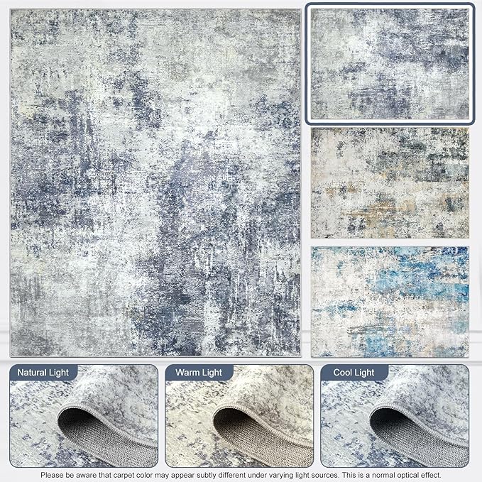 Area Rug for Living Room 10x14 - Extra Large Washable Neutral Modern Abstract Rugs, Soft Carpet with Non Slip Backing for Under Dining Room Table, Bedroom, Home, Office, Dorm - Indigo Gray