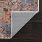 Bloom Rugs Washable Non-Slip 2' x 3' Rug - Terracotta/Blue Traditional Oriental Area Rug for Living Room, Bedroom, Dining Room, and Kitchen - Exact Size: 2' x 3'
