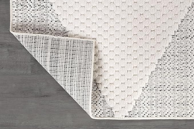 Modern Micro Loop Indoor Area Rugs for Living Room Bedroom Kitchen Geometric Triangle White 9x12 Luxury Durable Low and High Pile Non-Shedding Stain Resistant Soft Area Carpet 9 x 12