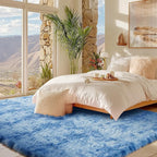 Andency Area Rugs 9x12 for Living Room Home Decor, Large Shaggy Bedroom Carpet, Non-Slip Big Shag Indoor Thick Soft Fluffy Furry Fur Area Rugs for Kids Dorm Nursery Aesthetic, Tie-Dyed Blue