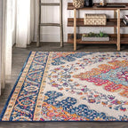 JONATHAN Y Boho Vintage Blue/Multi Indoor Area Rug, 12x18, Bohemian Flair Medallion, Floral Easy-Cleaning High Traffic for Living Room, Bedroom, Kitchen, Pet-Friendly, Non-Shedding (BMF106A-18)