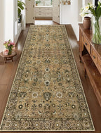 2x10 Hallway Runner Rug, Washable Non-Slip Vintage Floral Boho Runner Rug for Hallway Entryway Indoor, Brown Print Carpet,Soft Low Pile Long for Kitchen Bedroom