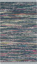 SAFAVIEH Rag Rug Collection Accent Rug - 4' x 6', Ink & Multi, Handmade Boho Stripe Cotton, Ideal for High Traffic Areas in Entryway, Living Room, Bedroom (RAR121C)