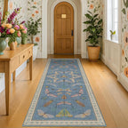 Boho Non Slip Kitchen Rug Runner - 2x6 Blue Washable Rug for Bathroom, Laundry Room, Hallway, Non Slip with Rubber Backing, Insect Print Unique Runner