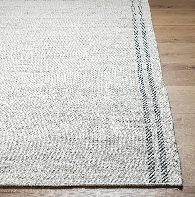 Mark&Day Wool Rugs, 4x6 Janmichael Solid and Border Gray/Ivory Area Rug, Grey Ivory Black Carpet for Living Room, Bedroom or Kitchen (3'6" x 5'6")