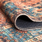 Bloom Rugs Washable Non-Slip 9' x 12' Rug - Orange/Teal Blue Traditional Bordered Area Rug for Living Room, Bedroom, Dining Room, and Kitchen - Exact Size: 9' x 12'