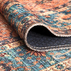 Bloom Rugs Washable Non-Slip 10x14 Rug - Orange/Teal Blue Traditional Bordered Area Rug for Living Room, Bedroom, Dining Room, and Kitchen - Exact Size: 10' x 14'