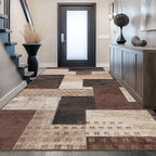 Modern Geometric Patchwork Indoor Area Rug for Living Room, Chocolate 9'x 12' Large Rug Rockwood Collection Hardwood Floors Decor for Bedroom, Brown Throw Carpet for Office Entryway Dining Room