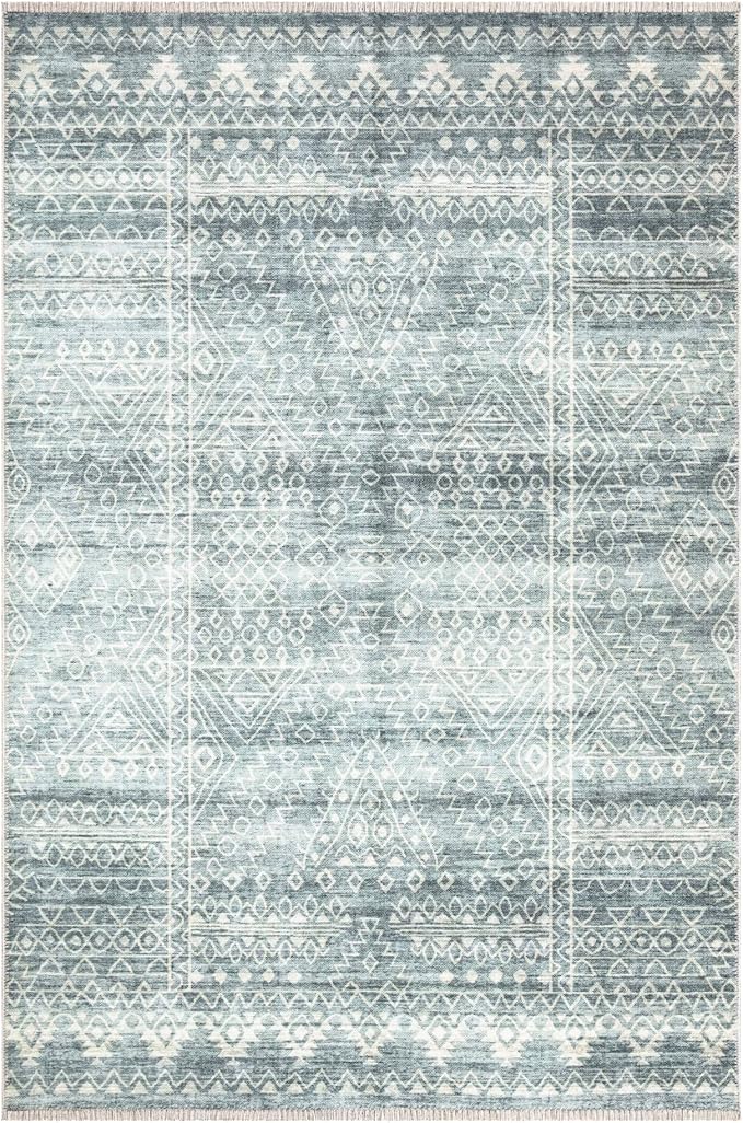 Bloom Rugs Caria Washable Non-Slip 3x5 Rug - Teal/Ivory Geometric Area Rug for Living Room, Bedroom, Dining Room, and Kitchen - Exact Size: 3' x 5'