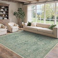 8x10 Area Rugs for Living Room, Machine Washable Non Slip Vintage Rugs, Low Pile Lightweigt Print Indoor Rug for Bedroom, Dining Room, Home Office, Green