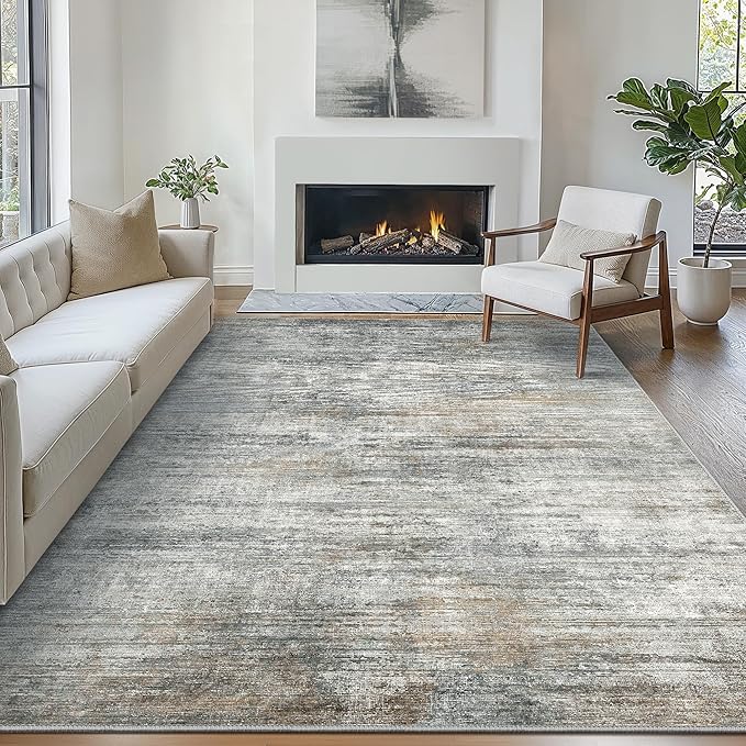 Bavni 5x7 Rug, Modern Machine Washable Rug Non-Slip, Soft Simple Lightweight Area Rug, Stain Resistant Rugs for Living Room, Bedroom, Dining Room, Granite Gray