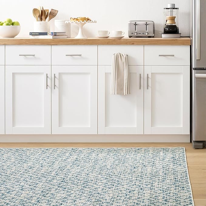 Dash and Albert Melange Diamond Machine Washable Area Rug - 2' x 3' Blue - Diamond Accent Rug - Anti-Slip Backing, Lightweight, Machine Washable, High Traffic Areas Kitchen, Mudroom, Laundry Room