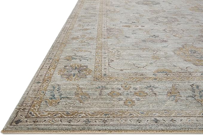Loloi Magnolia Home by Joanna Gaines Millie Collection MIE-02 Sky/Gold 5'-3" x 5'-3", .25" Pile Height, Round Area Rug