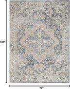 Nourison Home Astra Machine Washable Traditional Grey/Blue 6'7" x 9' Area Rug, Easy Clean, Non Shedding, Bed Room, Living Room, Dining Room, Kitchen (7x9)