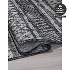 FH Home Flat Woven Outdoor Rug - Waterproof, Easy to Clean, Stain Resistant - Premium Polypropylene Yarn - Striped Boho - Large Patio, Deck, Sunroom - Amman - Charcoal - 7ft 10in x 10ft 9in