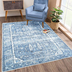 Bloom Rugs Washable Non-Slip 3' x 5' Rug - Blue Traditional Area Rug for Living Room, Bedroom, Dining Room, and Kitchen - Exact Size: 3' x 5'
