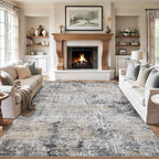 Area Rugs 9x12 Living Room - Washable Rug Modern Abstract Soft Large Neutral Non-Slip Carpet Indoor Floor Thin Carpets for Bedroom Dining Room Farmhouse Nursery Home Office Brown Black Grey