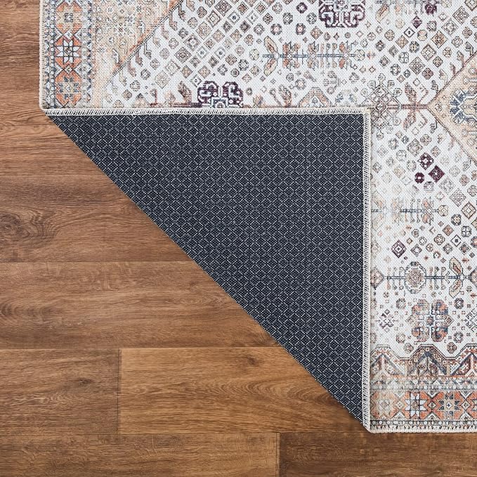 Bloom Rugs Washable Non-Slip 6' x 9' Rug - Sand/Orange/Purple Traditional Medallion Area Rug for Living Room, Bedroom, Dining Room, and Kitchen - Exact Size: 6' x 9'