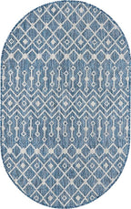 Unique Loom Outdoor Trellis Collection Area Rug - Tribal Trellis (3' 3" x 5' 3" Oval, Blue/ Ivory)