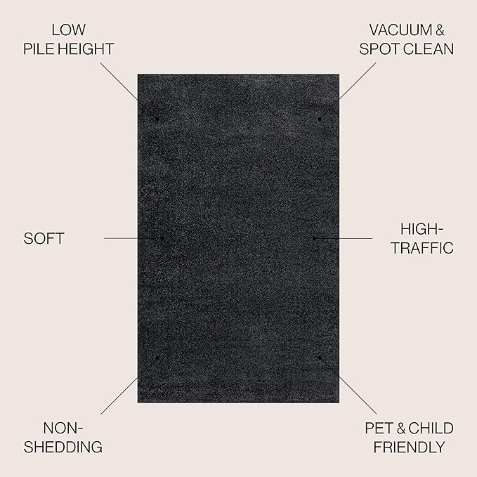 JONATHAN Y Haze Solid Low-Pile Black Indoor Area Rug 4x6, Coastal,Bohemian,Minimalist,Classic, Easy-Cleaning for Living Room,Bedroom,Kitchen,Pet Friendly,Non-Shedding (SEU100I-4)