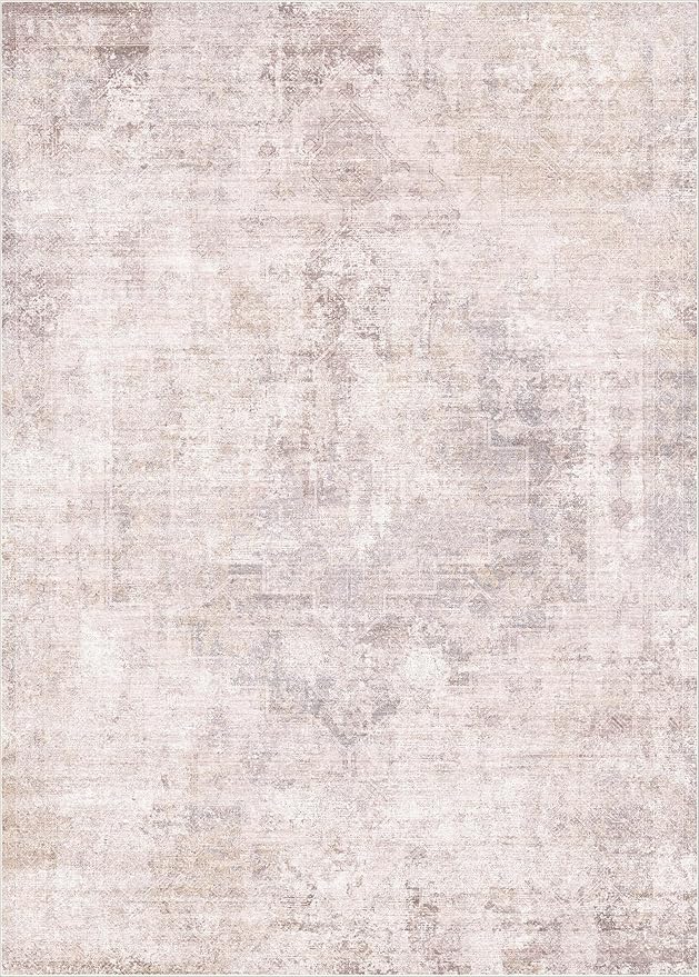 Modern Rugs for Living Room 10x14 - Contemporary Dusty Pink Extra Large Area Rug for Dining Room Table, Foldable Thin Lightweight Non Slip Abstract Distressed Medallion Print Pattern