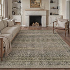 HUGEAR 8x10 Washable Area Rug Taupe Vintage Neutral Living Room Rug Soft Non Slip Large Distressed Carpet Low Pile Pet Friendly for Bedroom Dining Room