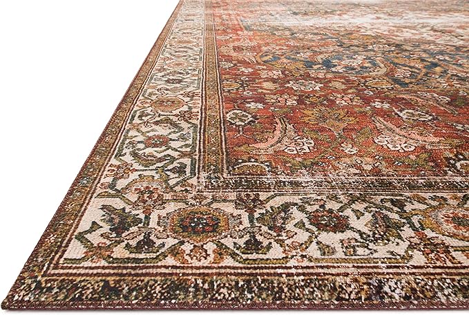 Loloi Layla Collection LAY-05 Ocean/Multi 9'-0" x 12'-0" .13" Thick Area Rug, Soft, Durable, Vintage Inspired, Distressed, Low Pile, Non-Shedding, Easy Clean, Printed, Living Room Rug