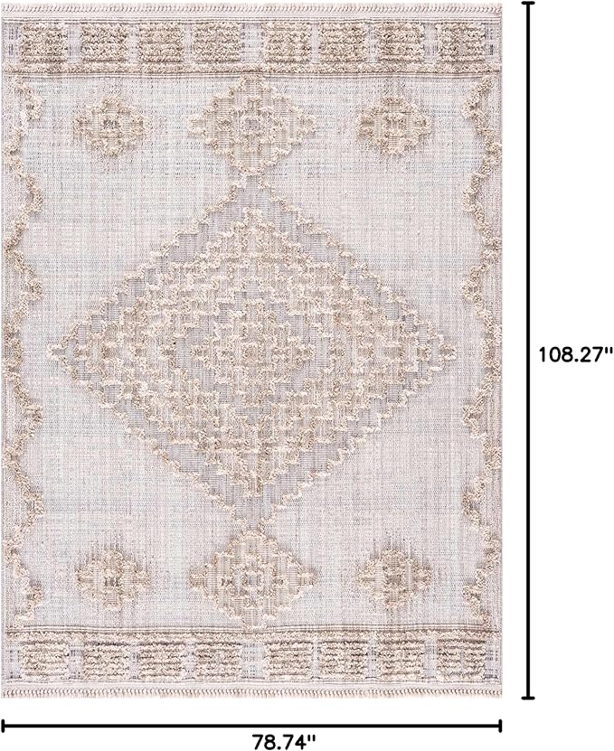 Hauteloom Ampusungan Modern Moroccan Medallion Farmhouse Living Room, Bedroom Area Rug - High Low - High Pile Carpet - Cream, Beige, Brown, Beige - 6'7" x 9'