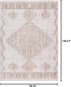 Hauteloom Ampusungan Modern Moroccan Medallion Farmhouse Living Room, Bedroom Area Rug - High Low - High Pile Carpet - Cream, Beige, Brown, Beige - 6'7" x 9'