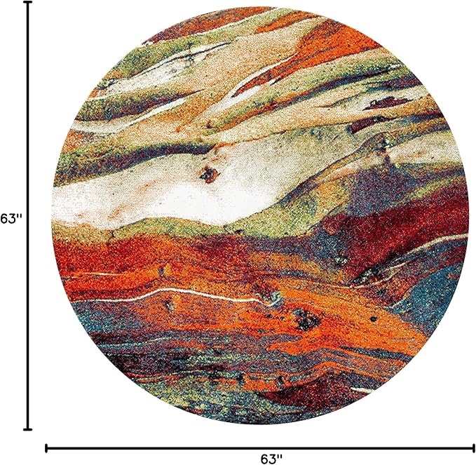 SAFAVIEH Glacier Collection 5'3" Round Red/Green GLA126Q Modern Abstract Non-Shedding Dining Room Entryway Foyer Living Room Bedroom Area Rug