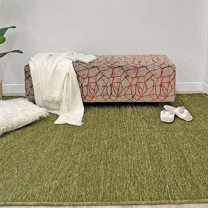 Alfa Rich 4x6 Green Washable Area Rugs for Living Room Bedroom Kitchen Cotton Decor Solid Rug