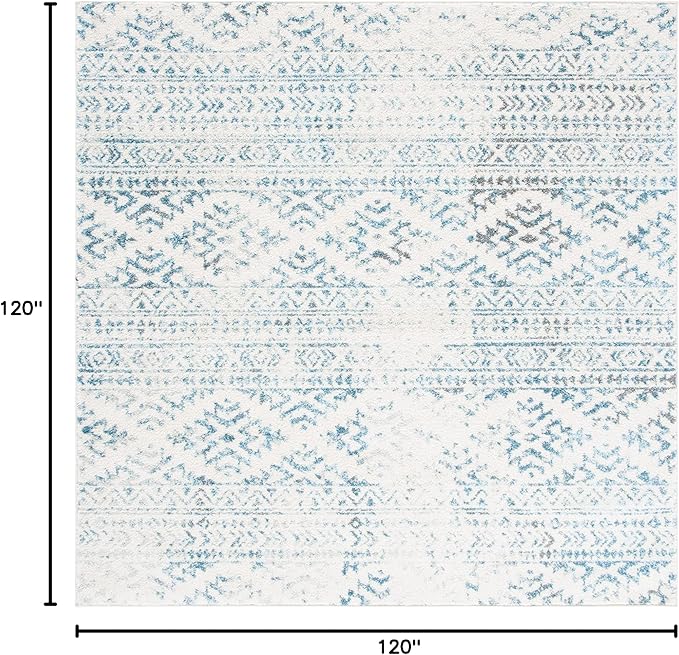 SAFAVIEH Tulum Collection Area Rug - 10' Square, Ivory & Turquoise, Moroccan Boho Tribal Design, Non-Shedding & Easy to Clean, Ideal for Living Room, Bedroom, Dining Space (TUL272E)