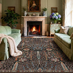 Kokia Boho Vintage Floral Area Rugs, Washable Oriental Botanical Rugs for Living Room, Bedroom, Dining Room, Office, Large Soft Indoor Area Rug, Wild Black，9x12