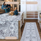 Washable Area Rug. Modern Farmhouse. Vintage. Turkish. Bohemian. Distressed. Oriental. Traditional. Rugs for Living Room. Dining. Bedroom. Office. Entryway. Foyer. (861GG, 2'5" x 13')