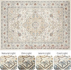 6x9 Area Rugs Living Room: Washable Boho Large Neutral Vintage Soft Rug Stain Resistant Farmhouse Non Slip Indoor Floor Carpet for Bedroom Nursery Kids Playroom Office Dining Room- Cream Blue