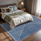 GLN Rugs Contemporary Collection - Machine Washable Area Rug, Contemporary Washable, Non Slip, Low Pile Chenille Rug, Living Room, Bedroom, Kitchen Rug (5' x 7' Lines Blue)