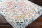 Livabliss Area Rugs - 7x9 Odelia Vintage Boho Aqua Burgandy Blue Area Rug for Living Room Bedroom - Floral Medallion Stain Resistant Carpet for Kitchen, Nursery, Office (6'7" x 9')
