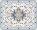 Phantoscope Washable Area Rug 8'x10' Non-Slip, Vintage Boho Rugs for Living Room, Bedroom, Dining Room, Persian Floral Medallion Pattern, Low-Pile Foldable Floor Carpet, Ivory Blue/Garden Bloom