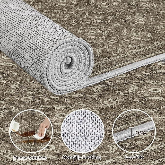 WITSHOCK Living Room Area Rugs 8x10: Soft Non-Slip Backing Washable Rugs Vintage Large Carpet for Bedroom Office Dining Room Kitchen Stain Resistant Home Decor Rug