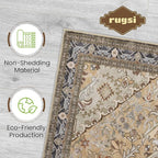 Washable Area Rug 6x9 | Non Slip Area Rug for Living Room, Bedrooms, Dining Room | Ultra-Soft Flannel Carpet Area with Rubber Backing (Olive Brown, 6x9)